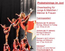 Cheearleader Probetraining im Juni